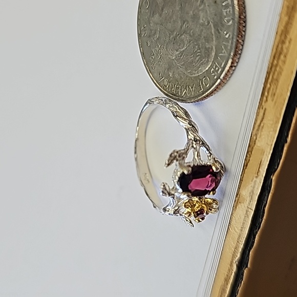 New Faceted Garnet flower sterling silver Ring size 7 - Picture 4 of 7